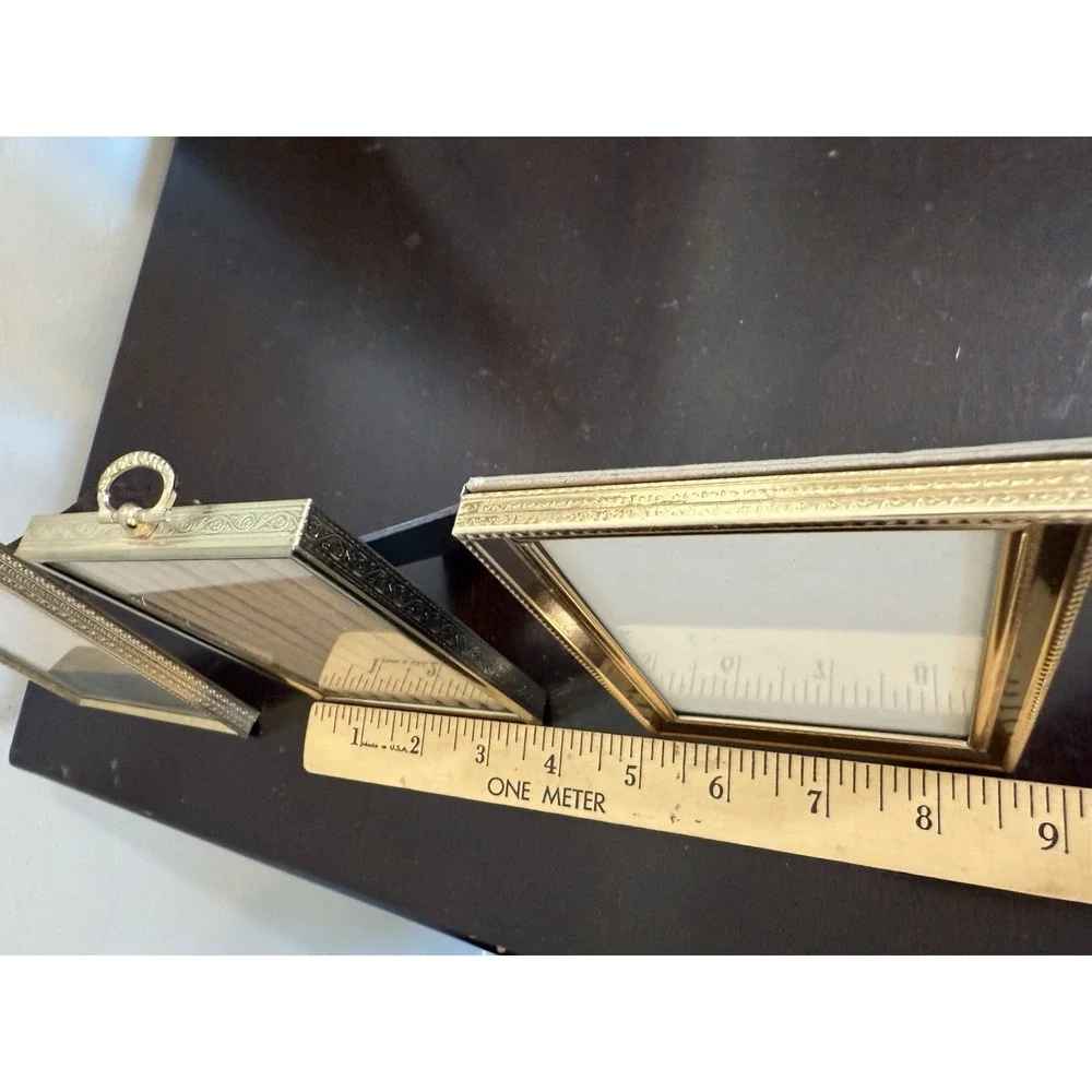 Lot Of 3 Vintage Gold Brass Mid Century Beaded Picture Photo Frames